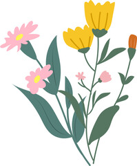 Wildflowers bouquet hand drawn illustration
