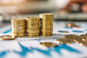 Stack of coins with growth graph. business marketing and investment, analysis Digital illustrations of economic success