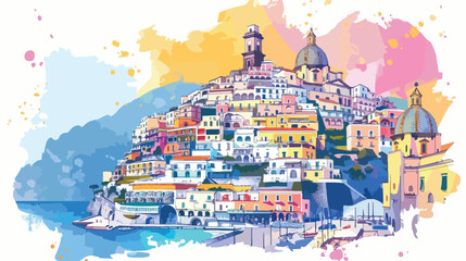 Amalfi coast Italy. Beautiful view of Atrani town wit - obrazy, fototapety, plakaty