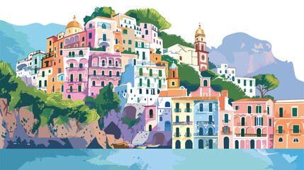Amalfi coast Italy. Beautiful view of Atrani town wit - obrazy, fototapety, plakaty