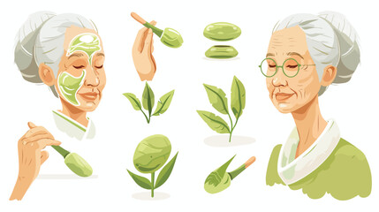 Anti-aging skincare routine Mature woman using a jade