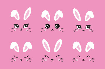 Vector illustration of cute bunny, rabbit, hare. Cutie animal portrait in pastel colors. Stickers, wall art, kids room decoration, easter decor, print, design