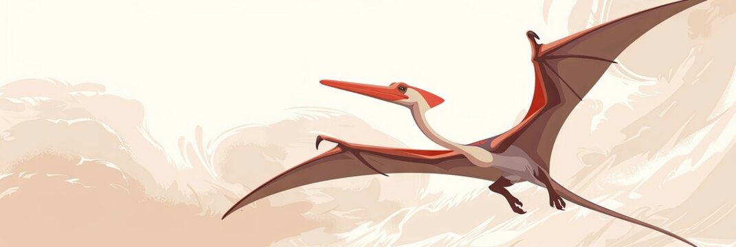 Winged Prehistoric Pteranodon Creature Soaring Over Dramatic Surreal Landscape with Copy Space