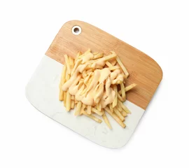 Foto op Aluminium Delicious french fries with cheese sauce isolated on white, top view © New Africa