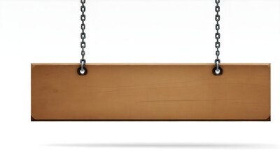 A wooden sign hanging from chains, with a blank space for text or messaging - obrazy, fototapety, plakaty
