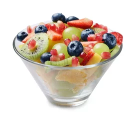 Foto op Aluminium Tasty fruit salad in bowl isolated on white © New Africa