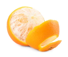Zelfklevend Fotobehang One fresh orange with peel isolated on white © New Africa