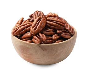Fotobehang Tasty pecan nuts in bowl isolated on white © New Africa