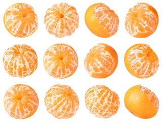 Zelfklevend Fotobehang Whole peeled tangerines isolated on white, set © New Africa