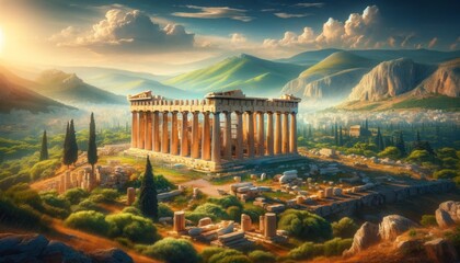 Grandeur of the Parthenon ruins in Athens, capture the majestic columns and remnants - obrazy, fototapety, plakaty