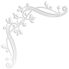 Art Deco style corner with oak branches, white. Art Deco style illustration creating a corner with oak leaves that look like a plaster ornament.