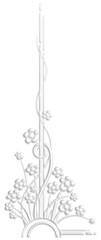 Art Deco symbol with flowers, white. Art Deco style illustration creating a border with flowers that look like a plaster ornament.