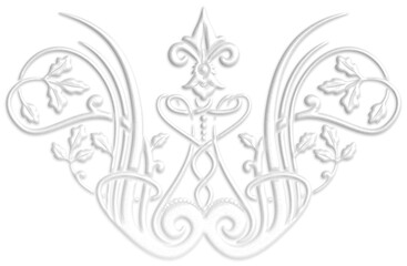 Art deco symbol, white. Art Deco style illustration creating a border with oak leaves that look like a plaster ornament.