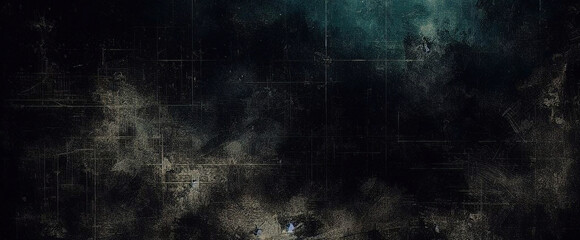 Obraz premium Glitter mist. Paint water splash. Magic spell. Blue teal aqua silver gray color gradient shiny smoke veil wave on black abstract art background with free space.