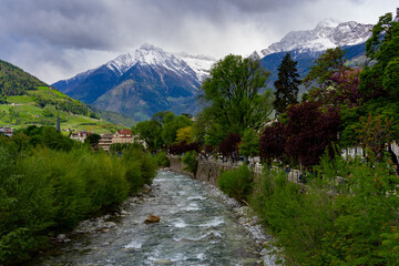 The beautiful city of Meran in South Tyrol on the Passer river