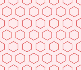 Tileable abstract background. Light Coral color on matching background. Hexagon bold mosaic cell with padding. Large hexagon shapes. Seamless pattern. Tileable vector illustration.