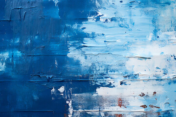 Blue abstract background with strokes of white paint