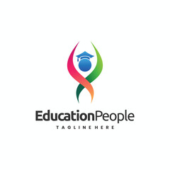 education people logo design. abstract happy people with toga sign combination concept