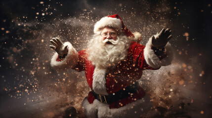 Funny Santa Claus in snow. Winter holiday character. Christmas celebration.