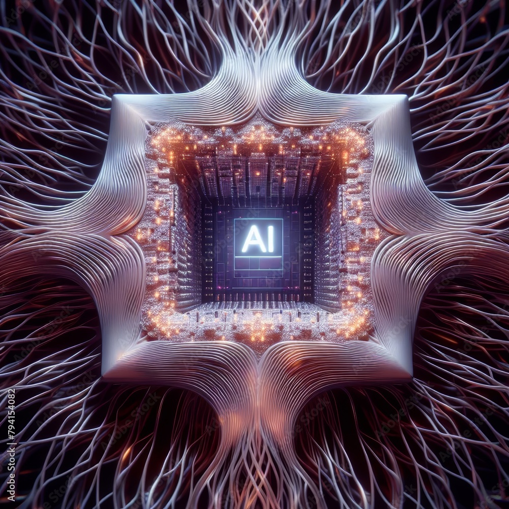 Poster abstract glowing ai core with neural network design