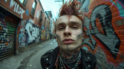 Fototapeta premium Young punk man with mohawk and piercings.