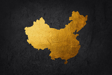 Low poly golden map of China. Gold Polygonal shape on black background. Vector illustration.