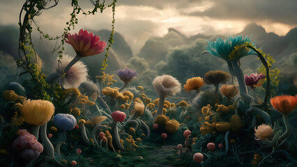 poppies in the field, many flower dramatic scenery, AI Generative