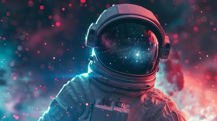 astronaut reflecting stars galaxy and nebula in helmet outer space exploration concept digital art - obrazy, fototapety, plakaty