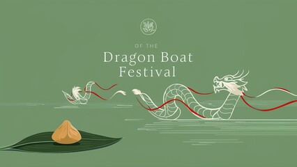 Dragon Boat Festival design with dragon boat and rice dumplings. Generative ai
