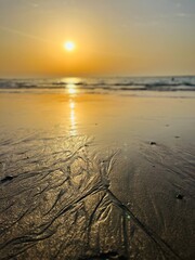Orange sea sunset, orange sea horizon, sunshine, evening warm light