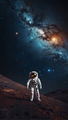 Celestial Journey, Astronaut Glides Through the Cosmos, Witnessing the Majesty of Countless Galaxies. Sci-Fi Expedition.