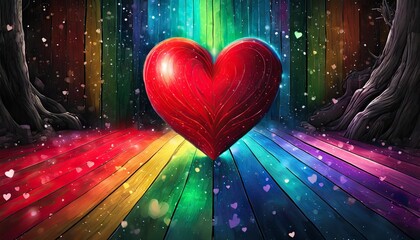 red heart with rainbow background