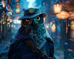 Owl as he patrols the nocturnal city streets, keeping watch over the sleeping metropolis Safety guaranteed