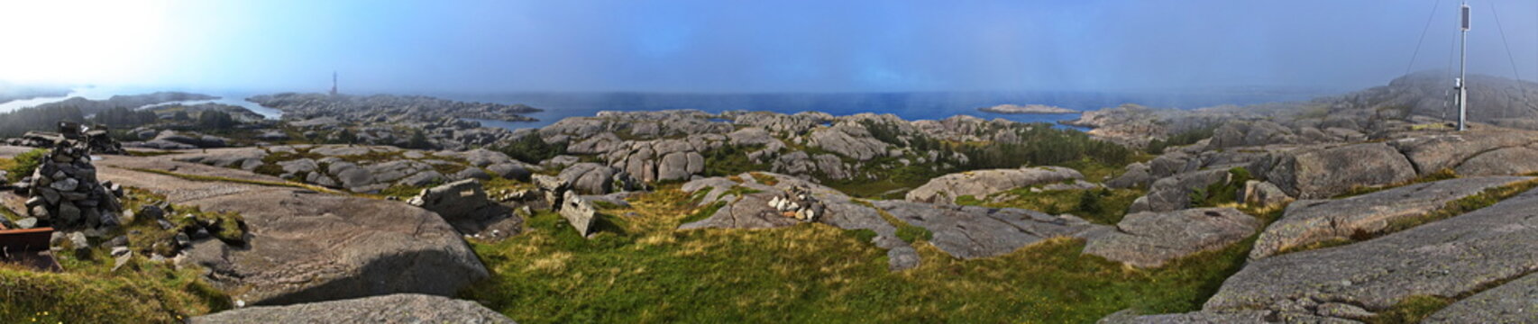 Coast at the lighthouse Eigeroy Fyr on the island Midbrodoya at Egersund in Norway, Europe

