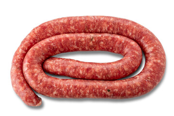 Raw fennel seed sausage rolled and isolated