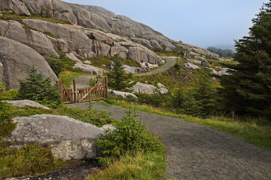 Hiking track to the lighthouse Eigeroy Fyr on the island Midbrodoya at Egersund in Norway, Europe
