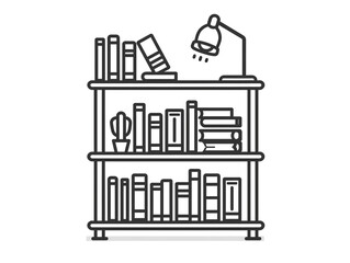 Obraz premium Outline icon of a book on a bookshelf. Black line and minimal style. White background.
