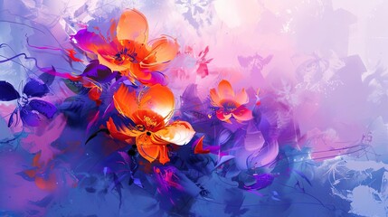 colorful abstract oil paint strokes and floral elements digital art background