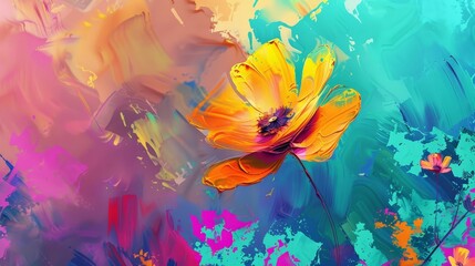 colorful abstract oil paint strokes and floral elements digital art background