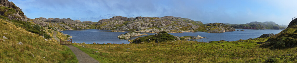 Hiking track to the lighthouse Eigeroy Fyr on the island Midbrodoya at Egersund in Norway, Europe
