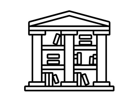 recommend clip art: Outline icon of a book on a bookshelf. Black line and minimal style. White background.