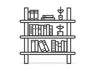 Outline icon of a book on a bookshelf. Black line and minimal style. White background.