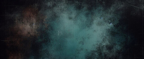 Obraz premium Dark turquoise art background. Large brush strokes. Acrylic paint in aquamarine or celadon colors. Abstract painting. Textured surface template for banner, poster. Narrow horizontal illustration 