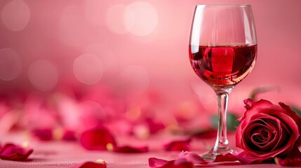 elegant glass of wine accompanied by a delicate rose setting the tone for a romantic and sophisticated evening