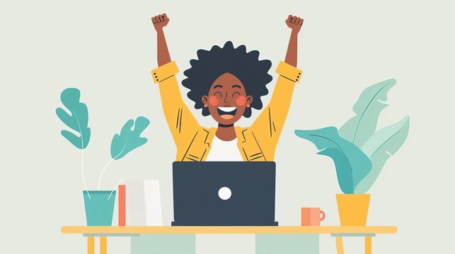 excited freelancer celebrating a successful project completion empowerment and achievement