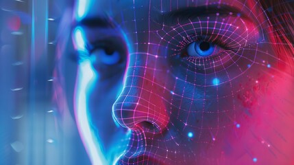futuristic facial recognition scan of beautiful womans face ai technology concept illustration digital art