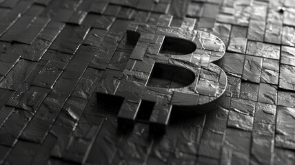 Bitcoin logo on dark background.