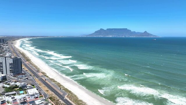Aerial of Bloubergstrand Beach, Table View, Table Mountain, Cape Town, Cape Province, South Africa, Africa