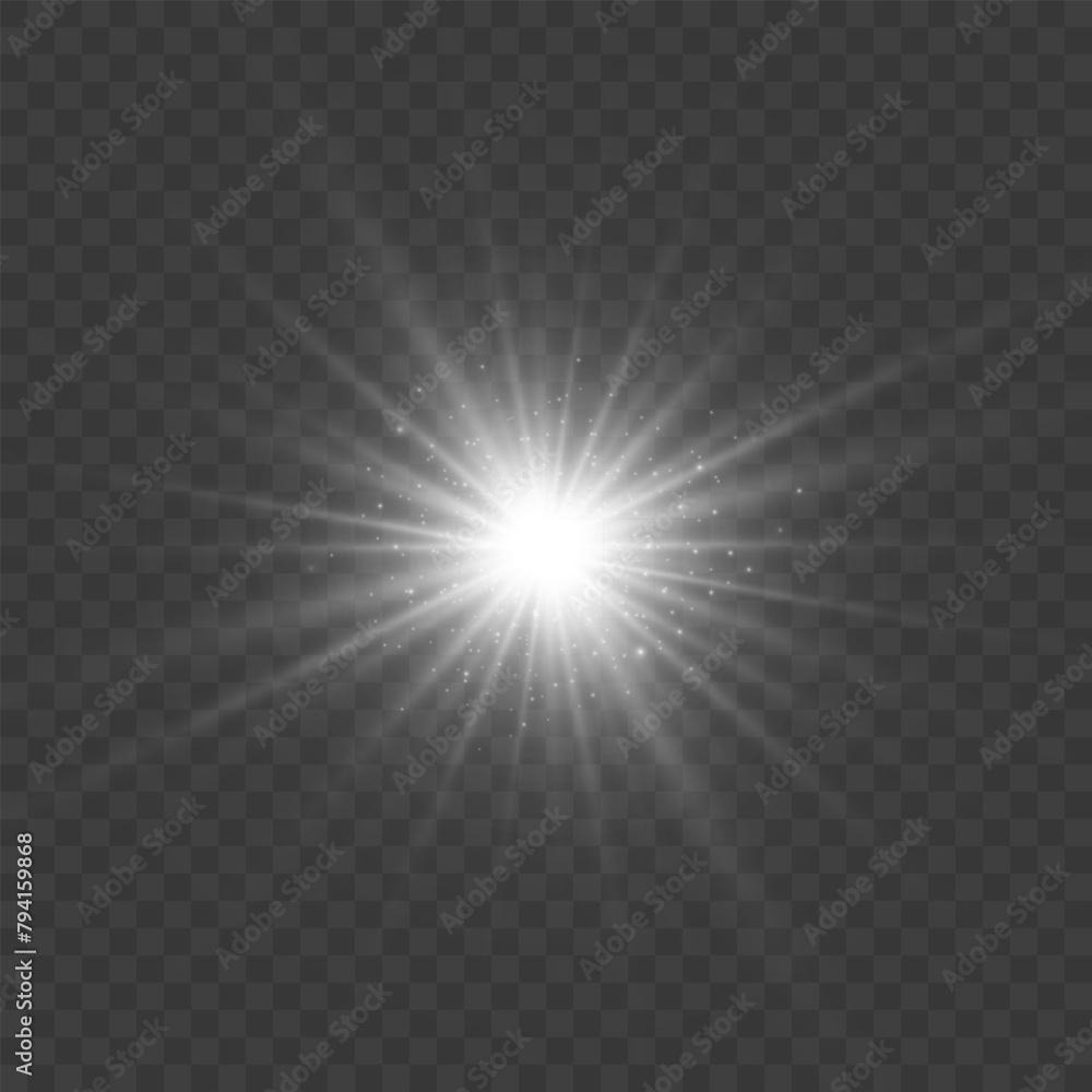 Poster sparkling stars, twinkling and flashing lights. collection of various light effects on a black backg