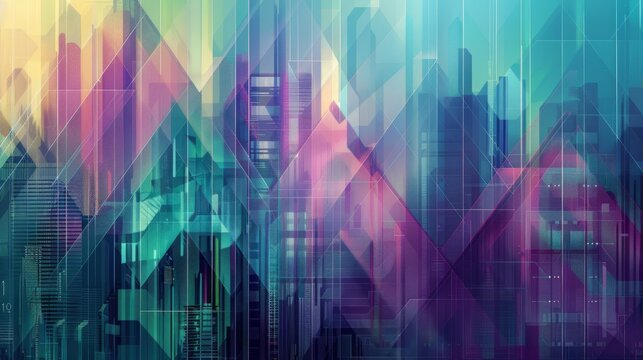 Urban Digital Gradient. Stylized digital cityscape with a colorful gradient overlay.